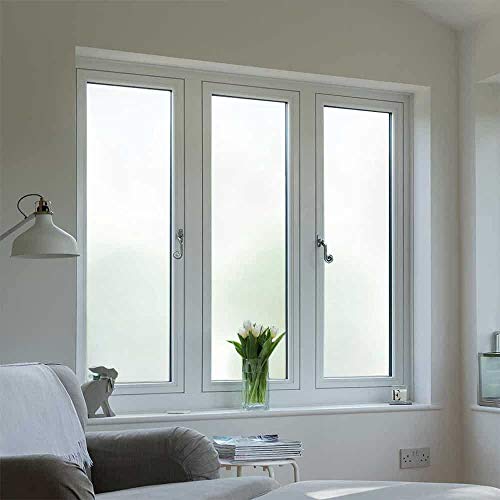 Image of WISDOM Privacy Window Film Frosted Static Cling Glass Sticker for Home Office Security and Decorative Opaque Glass Effect Anti-UV Removal (24 X 48 Inch, White Frosted)