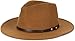 styleBREAKER Damen Fedora Hut in Filz Optik mit schmalem Hutband aus Kunstleder, Einfarbig, Kopfteil mit Falte 04025031, Farbe:Cognac