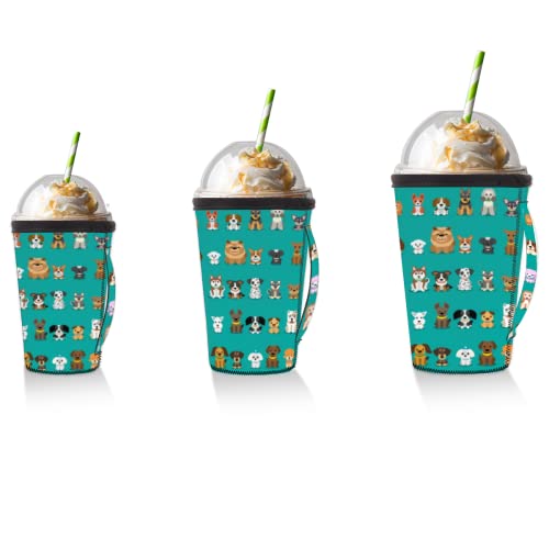 Animal Dogs Reusable Iced Coffee Cup Sleeve With Handle Neoprene Ice Insulator Coffee Cup Sleeve Drink Holde Medium 24-28 oz for Coffee Cups Beverages Water Bottle by FengQuGou - Image 6