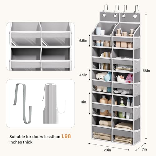 Abiglifty 5-Tier Over The Door Organizer with 10 Side Pockets, Large Behind The Door Storage, 4 Hooks Design, Door Organizer with Clear Windows for Bathroom, Bedroom, Nursery, Entryway(Grey) - Image 3