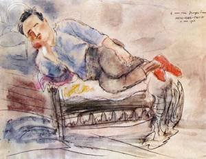 Peinture à l'huile Georges Eisenmann 1926 x Jules Pascin repro 30x36