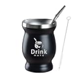 DelCampoXT Mate Natural Gourd/Tea Cup Set | Includes 1 Bombilla & 1 Cleaning Brush | Stainless Steel | Double-Walled - DRINK MATE (Black)