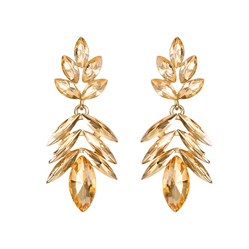 Dochais Statement Ohrringe, Strass Ohrringe Baumelnd, Ohrringe Damen, Glas Stein Ohrringe, Glitzer Ohrringe, Damen Tropfen Ohrringe, Große Ohrringe Für Frauen, Modeschmuck Ohrringe (Champagner)