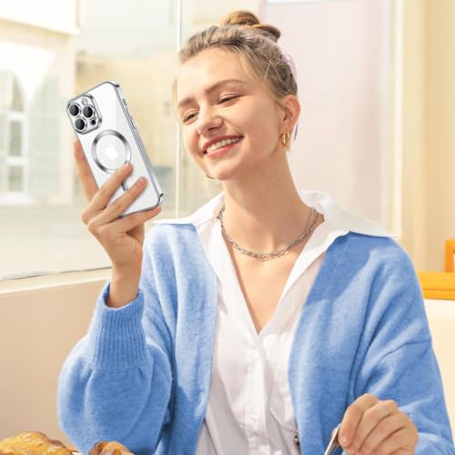 Image of VONZEE Electroplating Transparent Clear Logo Back Cover TPU Compatible with iPhone 13 Pro Max Case, Compatible with Magsafe, Full Body & Individual Camera Protection for Each Lens (Grey)
