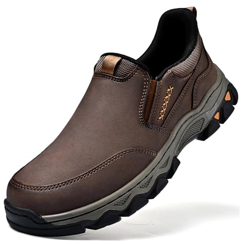 Enjerr Orthopedic Balance Shoes for Men Balance Arch Support Loafers Hands-Free Genuine Leather Slip on Round Toe Loafer Comfortable Travel Working Walking Indoors Out Hiking Shoes