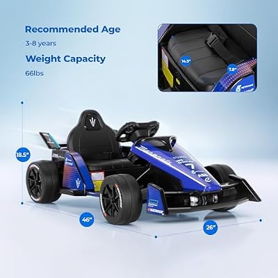 Officially Licensed Formula E Kids Ride On Car, 12V Electric Race Car with Parent Remote Control, 3 Speeds, Safety Belt, Ages 3-8, Racing Blue