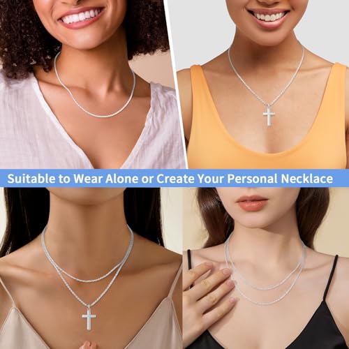 Jewlpire 925 Sterling Silver Chain Necklace for Women, 1.5mm Rope Chains Silver Chain for Women Dainty & Shiny Women's Chains Necklace, Sterling Silver Necklaces 20 Inch - Thumbnail 5