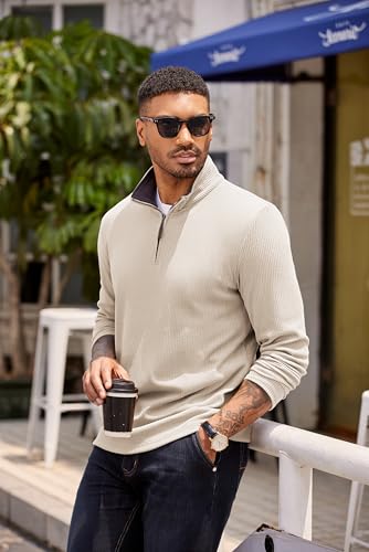 COOFANDY Mens Quarter Zip Pullover Lightweight Sweater Casual Long Sleeve Corduroy Half Zip Sweatshirt2