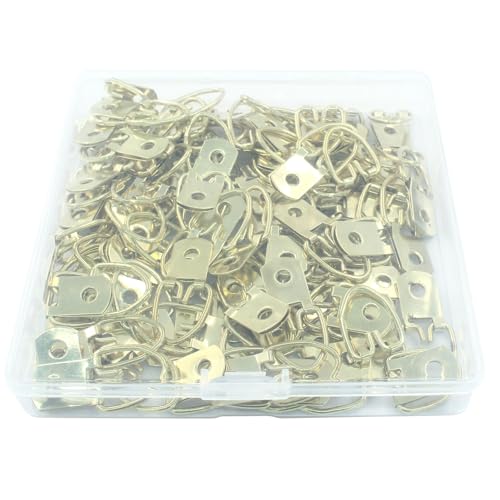 Image of 100 Pcs D Ring Picture Hangers 31mm /1.22 Inch D Ring Picture Hooks 1 Hole Metal Hooks with Screws for Hanging Mirror, Clock, Decoration and Paintings (Gold)