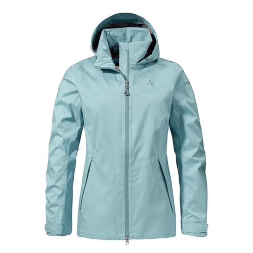 Schöffel Damen 2.5L Jacket Aiplspitz L, leichte Outdoor Jacke, wasserdicht & atmungsaktiv, Regenjacke aus 2,5-Lagen Venturi mit 2-Wege-Stretch und verstellbarer Kapuze, iced blue, 48
