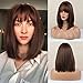 HAIRCUBE Bob Brown Wig witn Bangs Short Brown Wigs for Women Shoulder Length Natural Straight Synthetic Wigs for Daily Use(Dark Brown)