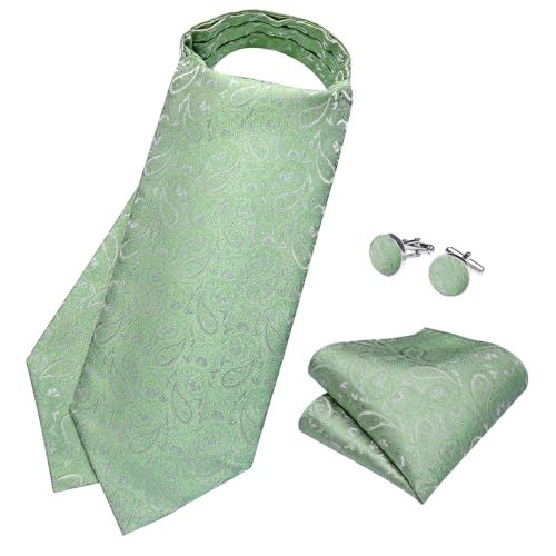 Image of DiBanGu 3PCS Ascot Ties for Men Wedding Jacquard Woven Silk Ascot Cravat for Men Cravat Tie and Pocket Square Set