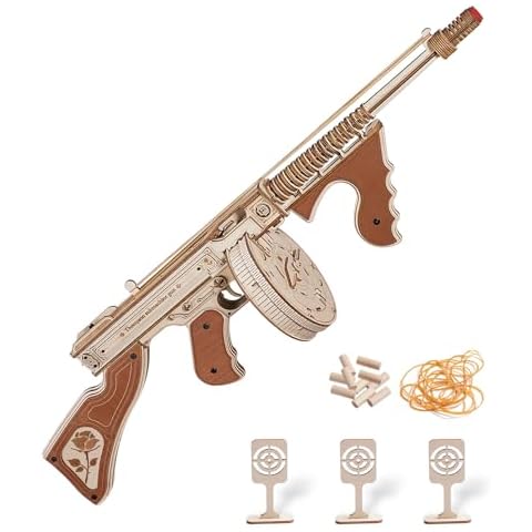 ROKR 3D Wooden Puzzles for Adults 275pcs Submachine Gun Rubber Bands Gun Toy DIY Building Model Kits Assembly Puzzle Gifts Cover