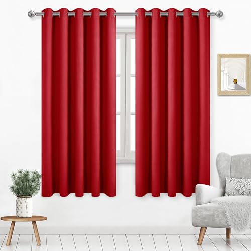 DWCN Christmas Blackout Curtains for Bedroom Living Room 60 x 63 Inch Red