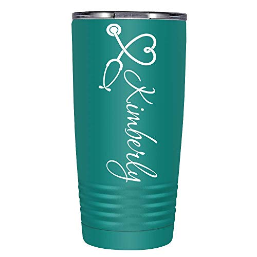 Personalized Heart Stethoscope Nurse, RN, LPN, CNA, CMA, MA on Aqua 20 oz