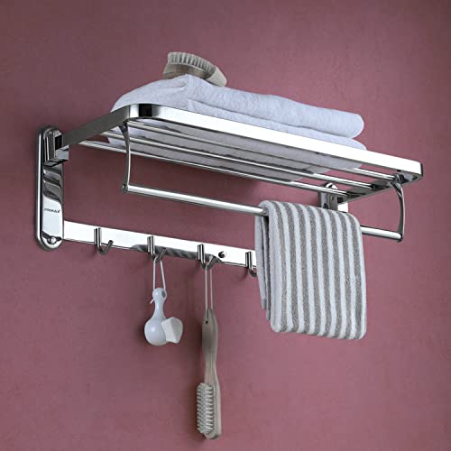 Primax Casa 304 Grade Stainless Steel Folding Towel Rack for Bathroom/Towel Stand/Hanger/Bathroom Accessories (24 Inch-Chrome)