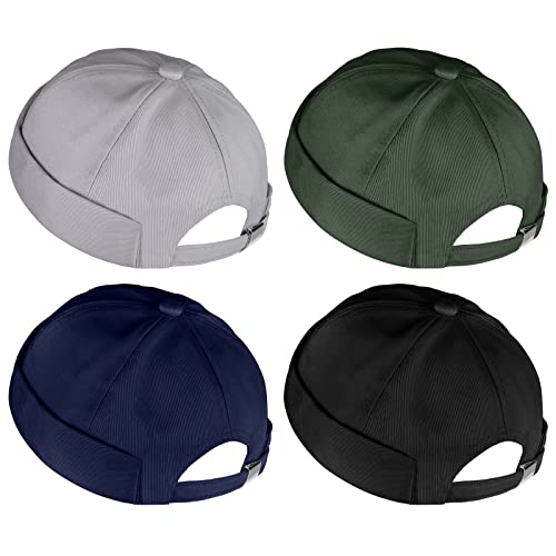 URATOT 4 Pieces Brimless Hat Docker Cap Retro Cotton No Brim Hat Adjustable Rolled Cuff Brimless Hats for Men