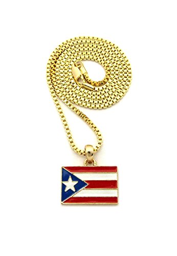 Crescendo SJ INC New Puerto RICO Flag Pendant &24" Box Chain Hip HOP Necklace - RC1887G