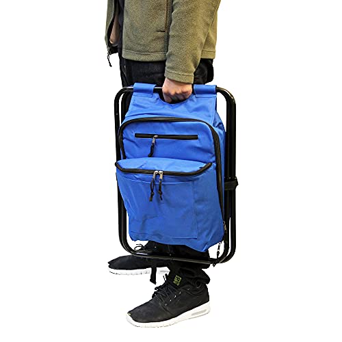 Preferred Nation Seated Cooler Backpack, 3 In 1 Portable Camping Backpack With Cooler And Folding Chair Stool, Leak Proof | Great For Fishing, Camping, Outdoor Events, Picnics Or Beach Blue #TOP4
