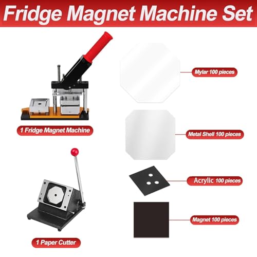 DIY Photo Magnet Maker Machine - 2x2/2.5x2.5inch, Acrylic & Cardboard Supplies, Includes Paper Cutter & 100 Sets of Materials for Creative Custom Magnets