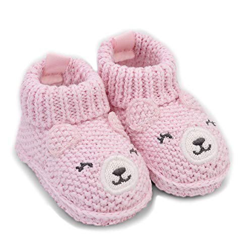 Carter's Pink Knitted Baby Girls' Bear Slipper- Newborn