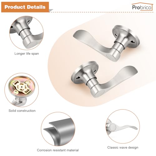 Probrico Pack Of Two Dummy Door Lever For Left Hand And Right Hand Brushed Nickel Interior Door Handle Wave Style Non-Turning Door Knob Stainless Steel thumb #3
