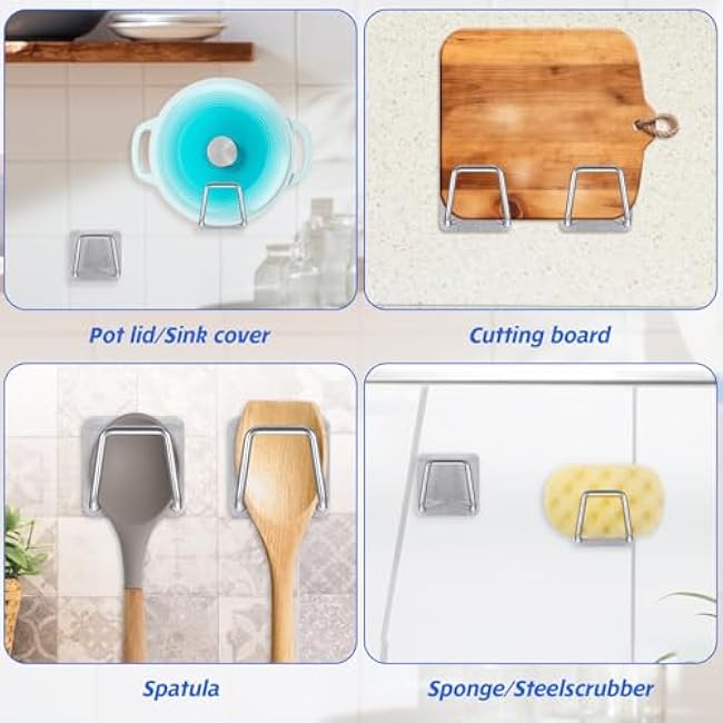 2Pcs Stainless Steel Sponge Holder for Kitchen Sink, Adhesive Kitchen Sink Caddy Sponge Holder, Sponge Drying Rack Dish Scrubber Holder for Dishcloth Scrub Brush Storage Hanger Accessories