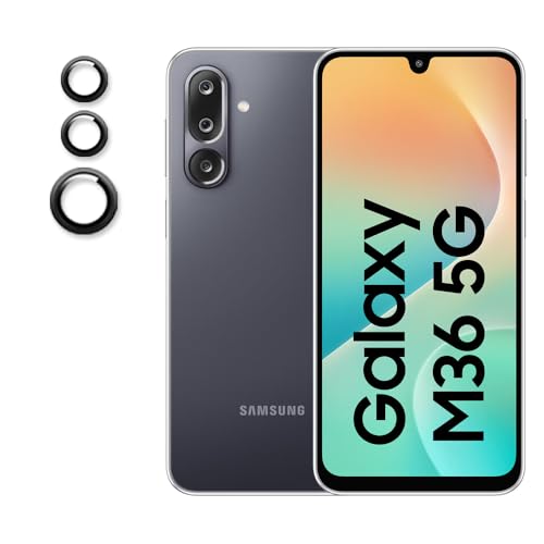 Image of Amazon Brand - Solimo Camera Glass Lens Protector Ring for Samsung Galaxy M36 5G Case Friendly with Edge to Edge Coverage and Easy Installation (Black)