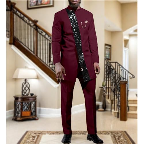 African Suit for Men Fashion Jacket and Pants Patchwork 2 Piece Set Outfit Nigerian Dashiki Wedding Attire4