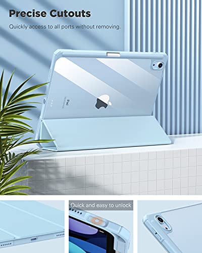 Timovo Case For Ipad Air 5Th/4Th Generation 10.9 Inch, Ipad Air 5/4 Case With Pencil Holder, [Support Apple Pencil Charging And Touch Id], Clear Transparent Case With Auto Wake/Sleep, Sky Blue #TOP7
