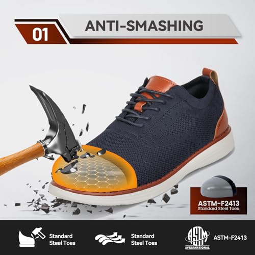 Image of Steel Toe Shoes for Men Lightweight Safety Tennis Shoes Work Sneakers | Oxfords, Breathable, Arch Support, Casual Dress Safety Shoes, Indestructible, Running, Factory