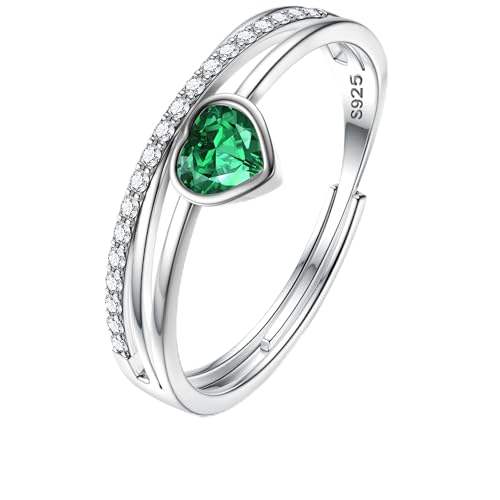 JeweBella Anello Argento 925 Donna Regolabile Anelli Pietra Cuore di Nascita Zirconia Cubica Anello Fedine Fidanzamento Coppia FEDI Nuziali...