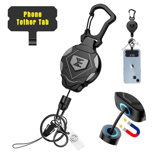 ELV Heavy Duty Retractable Keychain with Magnetic Closure and Carabiner, Retractable ID Badge Holder Clip, Retractable Badge Reel with 31” Dyneema Cord, Key Ring, Lobster Claw Clasp and Phone Tethers