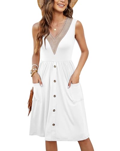 Image of MOLERANI Women Summer Dresses Sleeveless Casual Loose Swing Button Down Midi Dress with Pockets
