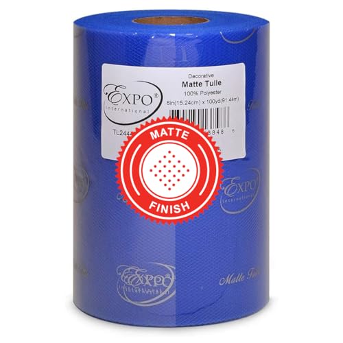 Image of Expo International Decorative Matte Tulle, Roll /Spool of 6 inch X 100 Yards, Lightweight Polyester Tulle Fabric for Tutus, Costumes, and Party Decorations, Washable, Easy-to-Use, Royal Blue