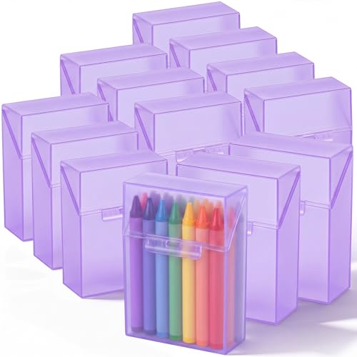 Image of Clabby 12 Pcs Clear Plastic Crayon Boxes Hold 24 Count, Purple
