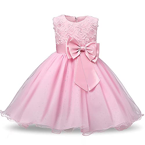 Flower Girls Wedding Party Dress Shiny 3D Lace Tulle Kids Pageant Ball Gown Prom