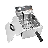 DULNICE Freidora eléctrica comercial profesional 10L Acero inoxidable, perilla de control de temperatura de metal, interruptor de seguridad, capacidad máxima de aceite 6L, 60-200 ° C