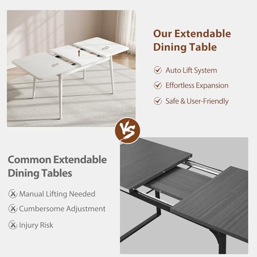 Muwuele Solid Wood Extendable Dining Table for 4-8 People with Seamless Extension from 47.2 to 63 Inches, Easy Assembly, Expandable Tables for Small Spaces, Dining Room, Kitchen, Living Room, White