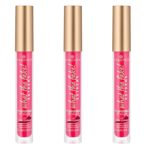 essence what the fake! EXTREME PLUMPING LIP FILLER, Lipgloss, Rot, feuchtigkeitsspendend, glättend, vegan, ohne Parabene, ohne Mikroplastikpartikel, Nanopartikel frei, 3er Pack (3x4.2ml)