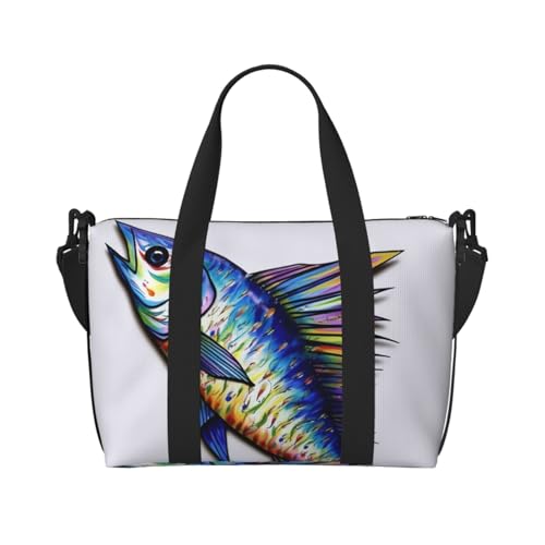 Travel Duffel Bag for Men Gym Bag, Fish art Luggage Bag with Shoulder Strap, Large Gym Tote Bag for Women, Weekender Overnight Bag, Foldable Carry on Bag for Airplane