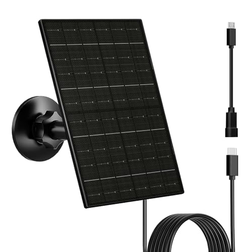 Image of Zivif 6W Security Camera Solar Panel, 5V USB-C/USB Solar Charger Compatible with Rechargeable Battery Cameras, IP66 Waterproof, 360° Adjustable Mount & 7.2ft Cable, Black