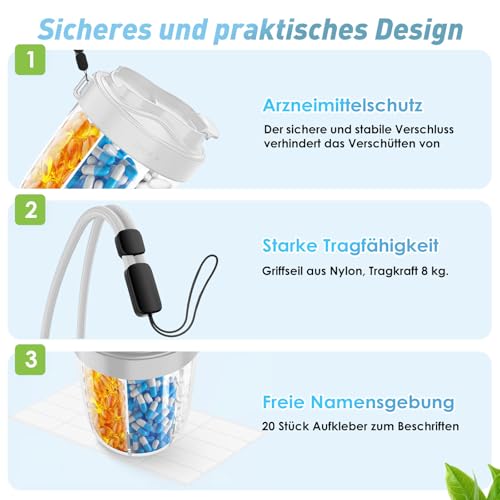 Tablettenbox 7 Tage Morgens Mittags Abends | Rund mit 7 Großen Fächern & Anti-Verwechslungs-Design | Breite Öffnung, BPA-frei & Tragbar | Für Medikamente, Vitamine, Fischöl usw (Grau)