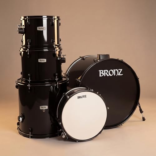 Image of ARCTIC Bronze 5 Piece Complete Acoustic Drum Kit /Drumset with drumsticks, Cymbals and throne With Hardware. Best Sounding shells, most durable build. (Black) (BDS-501-BK)