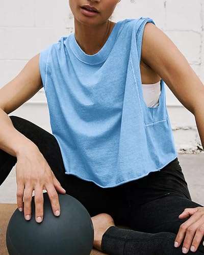 Image of HUGOOME Women Workout Tank Tops Oversized Crop Sleeveless Tee Loose Fit Boxy Basic Yoga Active Summer T Shirts Gym 2026
