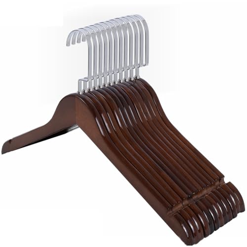 10 perchas de madera con hombros antideslizantes – Armario de primera calidad para trajes, abrigos, camisas, pantalones y suéteres (diseño clásico de 44,5 cm de longitud)