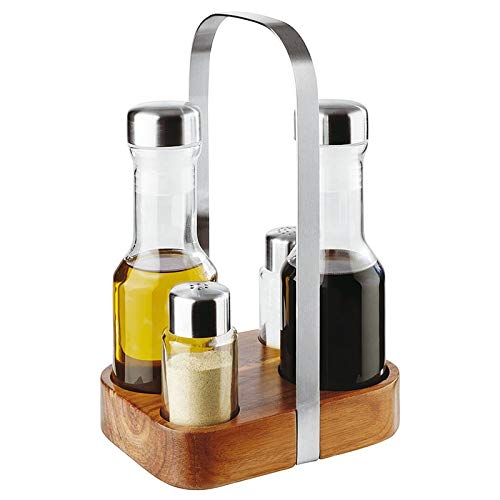 Paderno Servizio Oliera, 4 Pz Cm 15,5X12 Legno Vetro Inox