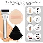 Flat Foundation Brush and Powder Puff Set, Korean Makeup Brush Teardrop Sponge for Liquid Foundation,Premium Face Makeup Brush Sponge for Blending Cream Setting Powder - Image 3