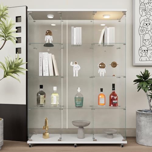 Image of Beauty4U White Glass Display Cabinet, 12-Shelf Curio Cabinet with LED