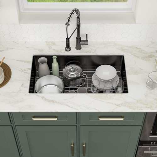 Logmey 32 Black Undermount Kitchen Sink - 32x18 Inch Kitchen Sink Stainless Steel Undermount Sink 16 Gauge Single Bowl Under Counter Kitchen Sink by Logmey - Used condition - Image 8